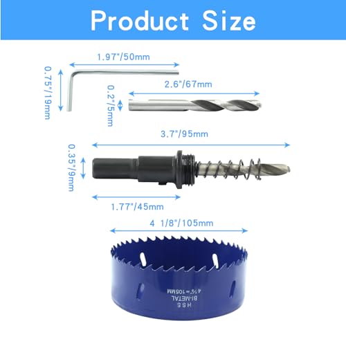 Image of Luomorgo 105mm /4 1 /8 inch Hole Saw, 1 1 /4 inch Cutting Depth | HSS Bi-Metal, For Wood Cornhole Boards, For Plastic Drywall, For Metal Sheet