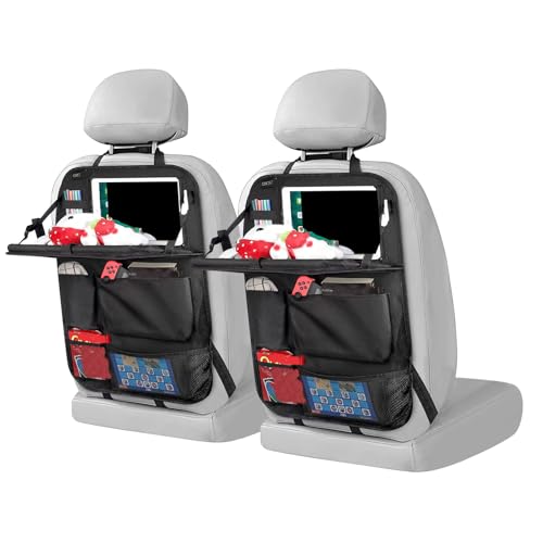 Eckerdromk 2Pcs Organisateur Voiture Enfant, Protection Siege Voiture Enfant, Protege Rangement Tablette With Foldable Table Tray and Transparent Pocket, Waterproof Interior Accessory
