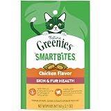 Greenies Cat Treats, Feline Smartbites, Skin & Fur Health, Crunchy and Soft Cat Treats, Chicken Flavor, 2.1 oz. Pack