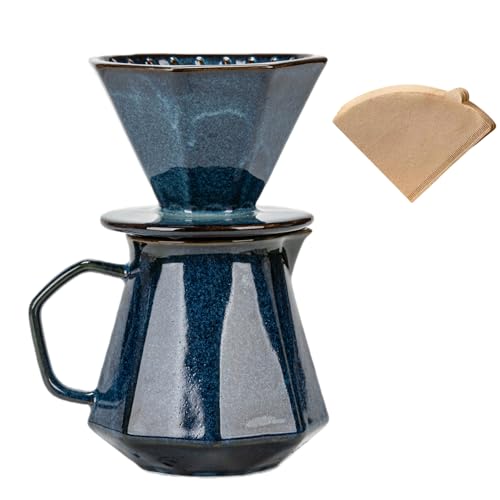 Image of Pour Over Coffee Maker,Ceramic Coffee Maker With 40 pcs Paper Filter,20oz /600ml Pour Over Coffee Dripper (Starry Blue)