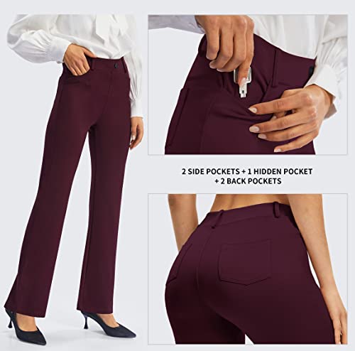 Afitne Women's Yoga Dress Pants Strechy Straight Leg/Bootcut Work Travel Pants Business Office Casual Slacks With Pockets Burgundy - L #TOP2