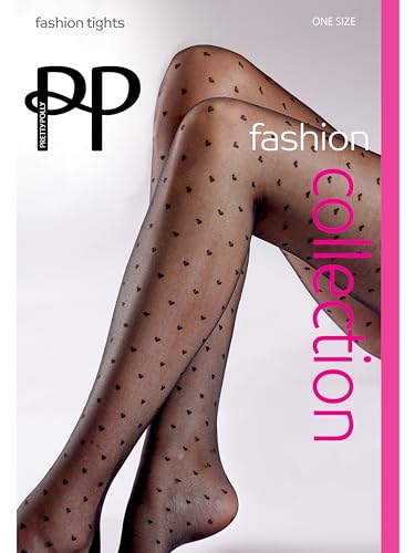 Image of Pretty Polly Women's All Over Heart Tights -delicate heart design for a romantic look, Black (Black), One Size