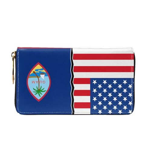 American flag and flag of Guam Ladies Long Style Leather Purses Credit Card Billfold Handheld Wallet3