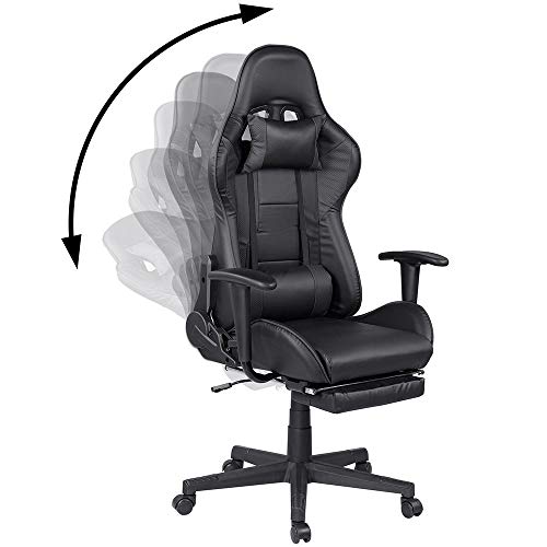 Sedia Poltrona Gaming Scrivana Ufficio Casa in Ecopelle Schienale Reclinabile Cuscino Lombare Poggiatesta Rotazione 360 Gradi Direzionale Altezza Regolabile Base 5 Ruote (Nero con Poggiapiedi) - Sedia gaming - Immagine 7