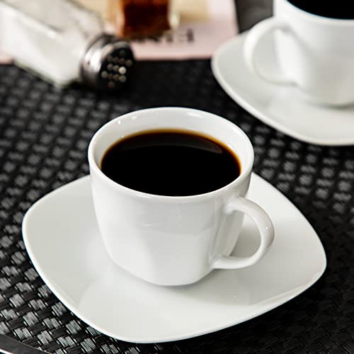 MALACASA Elisa 200ml Ceramic Coffee Cup and Saucer Set for 6, Ivory White Small Espresso Cappuccino Afternoon Tea Cups - Image 6