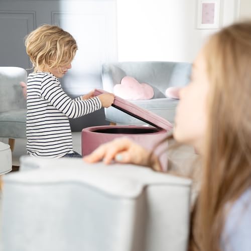 roba Pouf Coffre Ovale en Velours pour Chambre Enfant "Lil Sofa" - Tabouret Avec Coffre de Rangement - Rose