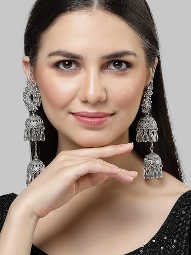 Image of Karatcart Gold Plated Pearl Chain Kundan Kaanchain Earrings for Women