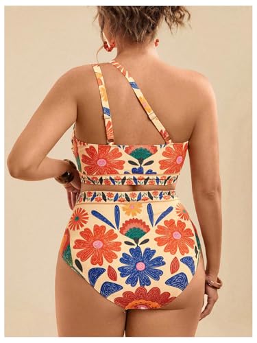 SOLY HUX Plus Size Bikini Sets for Women Floral Print One Shoulder High Waisted Bathing Suit Two Piece Swimsuit2