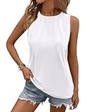 Zeagoo Summer White Tanks for Women Pleated High Neck Tops Loose Fit Flowy Tunic Sleeveless Shirts
