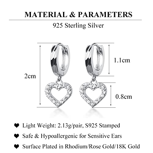 Sluynz 925 Sterling Silver Delicate Cz Heart Hoop Earrings For Women Teen Girls Sweet Love Heart Drop Earrings (A-Silver) #TOP6