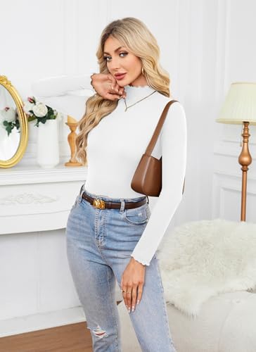 Herou 2 Pack Women Lettuce Trim Ribbed Knit Long Sleeve Top Mock Neck Basic Layer Tops Turtleneck Thermal Underwear Tops2