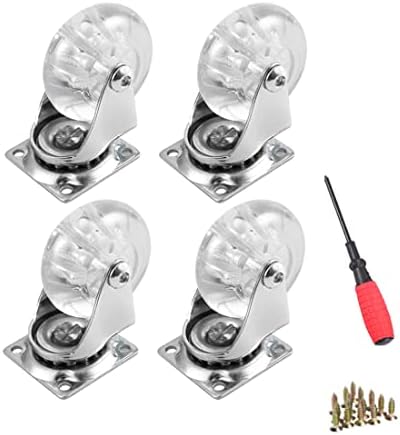 4 Pack Swivel Caster Wheels for Furniture, 2 Inch Heavy Duty Castor Wheels, Crystal Clear Polyurethane Rolling Castors with 360 Degree Plate for Cabinet,Ottoman,Bench (500LBS,Screws Included)