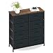 Produktbild Kommode mit 8 Schubladen Wildleder Stoffschrank Sideboard Vintage Highboard Metall Mehrzweckschrank Schränke Organizer TV Schrank Klein, Küche Schlafzimmer Büro Wohnzimmer Schwarz + Grau Holz + Stahl