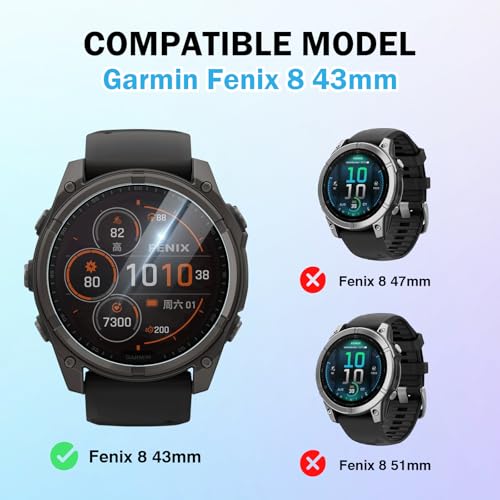 Image of 4 Pack Compatible for Garmin Fenix 8 43mm Screen Protector, HD Clear 9H Tempered Glass Watch Protective Film for Fenix 8 Solar /Amoled Screen Protector 43mm, Anti-scratch & Sensitive Touch