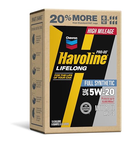Havoline Motor Oil 5w20 PRO-DS Lifelong Full Synthetic Smart Change Engine Oil 5W-20 6 Quarts Pack of 1