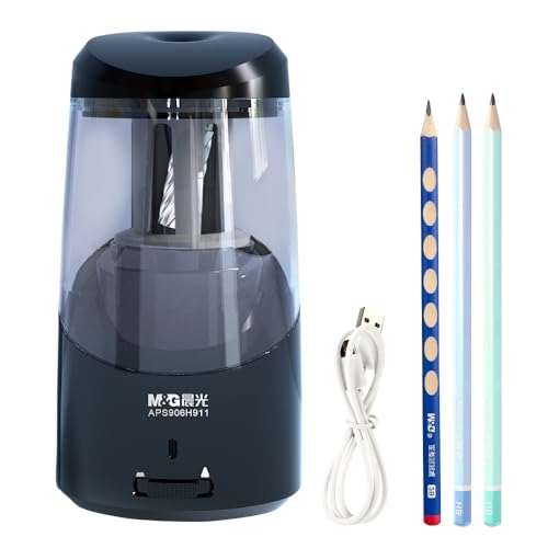 M&G Black Electric Pencil Sharpener, Portable Automatic Pencil Sharpener for Colored Pencils, Auto Stop, Super Sharp & Fast, USB Operated for 6-8mm Pencils for Kids, School, Office, Home (Black)