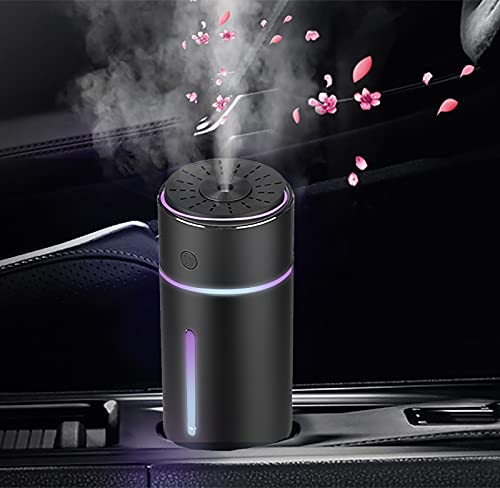 Car Humidifier USB wireless, QIAODIREN Stainless Steel Humidifiers Ultrasonic Diffuser with 7 Colors LED Light, Quiet Operation & Auto Shut-Off, Large Capacity Battery, for Baby Room Office Car Travel (Black)