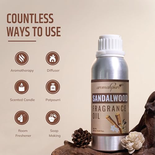 Image of Aromahpure Sandalwood Aroma Oil | 250ml Undiluted & Natural | Long-Lasting Scent for Aromatherapy, Candle & Soap Making, Diffusers, Room Freshener, Humidifier, Bathroom Revitalizer & Home Essentials