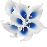 Calcifer®Real Touch Calla Lily Bridal Latex Wedding Bouquet Flower Bouquets (White&Blue Heart, 20 Pc