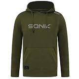 Sonik Core Hoodie Grün - Angelpullover Herren zum Angeln - Hoddy für's Karpfenangeln mit Kapuze - Kapuzenpullover mit Fronttasche für Angler Carp Fishing , Größe:XL