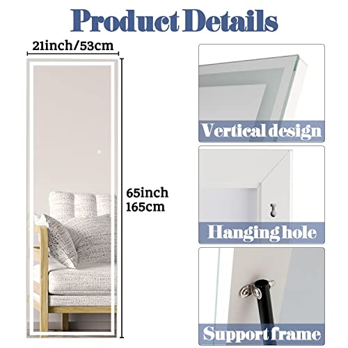 Mirplus 65 X 21 Inch Full Length Mirror, Full Length Wall Mirror With Led Lights, Wall Mounted Full Length Mirror, Aluminum Alloy Frame Standing Full Length Floor Mirror For Bedroom,Bathroom #TOP2