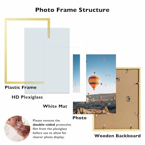 Image of JCJMY 11x17 Picture Frame Gold with 8x10 Mat, Display Photo 8x10 with Mat or 11 x 17 Without Mat, Wall Hanging Large 11x17 Poster Frame with Shatter Resistant Plexiglass, Gold