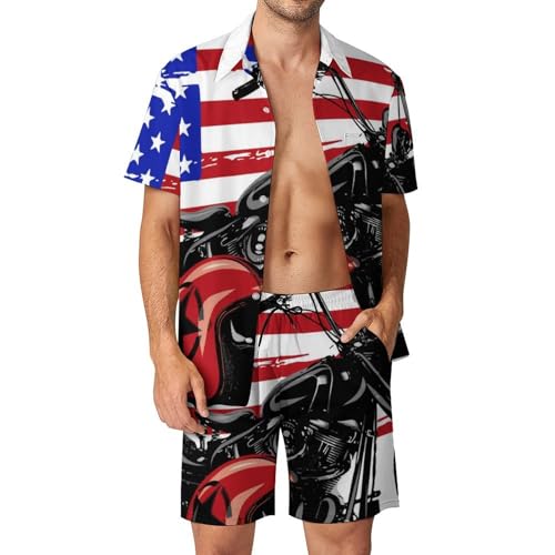 Chemise hawaïenne casque de moto et ensemble short de plage homme pour les vacances d'été S