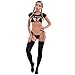 ABAFIP Women's Cute Kawaii Bikini Lingerie Set Yes Daddy Japanese Anime Cosplay Micro Tiny Bra G-String Crop Top Stockings 4 pieces underwear 2#Black - 4pcs stocking One Size