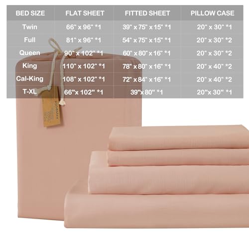 Dusty Pink Linen-Textured Bed Sheets Set, Bamboo Rayon , Cotton , Linen Blend Bed Sheets Twin Size, Soft Cool & Breathable for Hot Sleepers,Durable Natural Organic Bed 15'' Deep Pocket - 3 Piece by PANDATEX - Used condition - Image 7