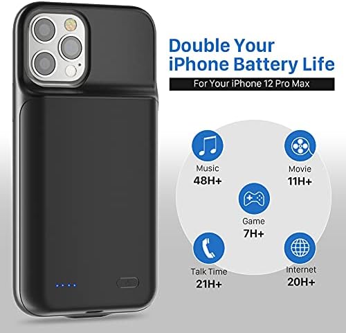 Battery Case for iPhone 12 Pro Max(6.7''), 8200mAh (2021 New Version)Upgraded Ultra-high Capacity Protective Portable Slim Charging Case Rechargeable Extended Battery Pack for iPhone 12 Pro Max -Black