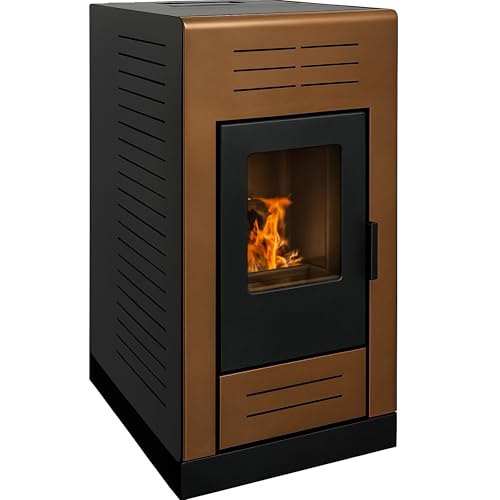 EIDER BIOMASA – Estufa de Pellets GIOVE 10,8 kW – Calienta hasta 315 m³ – Tolva 16 kg – Rendimiento 90% – Bajo Consumo – Programación Semanal – Display Digital – Salida 80 mm