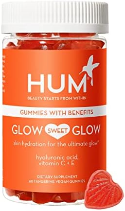 HUM Glow Sweet Glow Skin Supplement & Beauty Gummies - Hyaluronic Acid, Vitamin C + Vitamin E Gummies for Hydrated Skin - Collagen Gummies for Smooth Lasting Plump & Glowing Skin (60 Vegan Gummies)