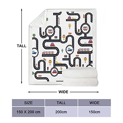 Havop Kids Blanket Children Cartoon Car Tracks Roads Blanket Throw Sherpa Fleece Blanket Throws For Sofa Bed Couch 60X80 Inch #TOP6
