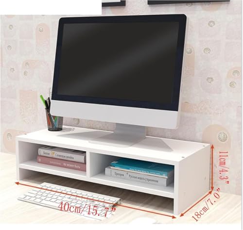 Image of VBM Monitor Riser Stand Bamboo Computer Laptop, Printer, PC with Storage Slot Adjustable Desktop Stand For Home , Office (Monitor Stand (white) 3 Box Simple)
