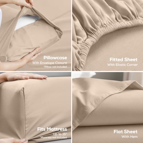 Image of Utopia Bedding Bed Sheet Set - 4 Piece Cal King Bedding - Soft Brushed Microfiber Fabric - Wrinkle, Shrinkage & Fade Resistant - Easy Care (Cal King, Beige)