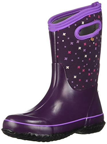BOGS Unisex-Child Classic High Waterproof Insulated Rubber Neoprene Snow Rain Boot, Plus Print-Eggplant, 10 M US Toddler