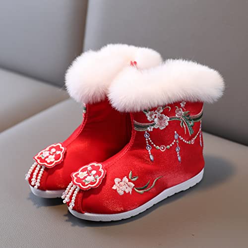 Cotton Boots for Girl Winter Vintage Embroidered Cloth Boots Plush Inside of Hanfu Girls Lace up Sneaker Boots4