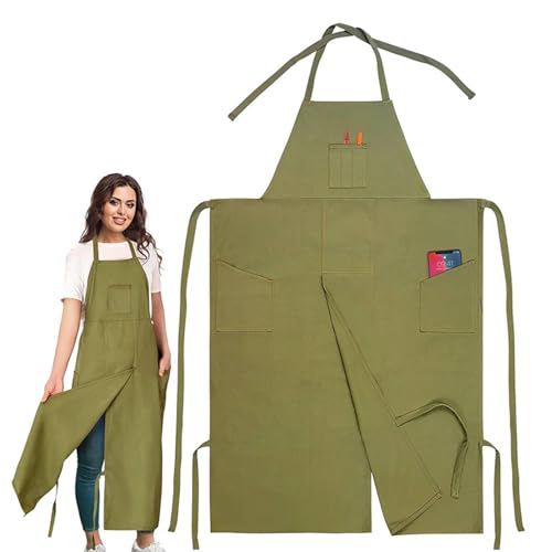 Potters Split Leg Apron, Multifunctional Split Leg Apron with Three Portable Pockets, Adjustable Waterproof Full Coverage Kitchen Aprons for Men, Women DIY Ceramic Gardening Sculpture Cooking, BBQ