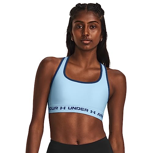 Under Armour Women's Standard Crossback Mid Impact Sports Bra, (490) Blizzard / / Varsity Blue, X-Large