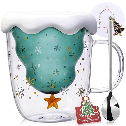 Arawat Weihnachtstasse Nikolausgeschenke Kleine Weihnachtsgeschenke für Frauen Männer Mitarbeiter Kollegen Weihnachten Geschenk Nikolaus Tasse Set Doppelwandige Gläser Weihnachten Becher Freundin