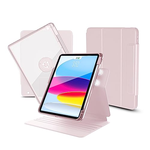 nimin Rotating Case for ipad 7th / 8th / 9th Generation Case with Pencil Holder, Dechable ipad Case 10.2 inch with Foldable Magnetic Stand, Auto Sleep/Wake, 11 Different Positions, Pink