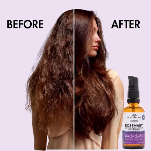 Image of SACRED HERBS Rosemary Anti Hair Fall Leave-In Serum | Rosemary & Tulsi | Up to 95% Stronger Hair | 95% Less Hair Fall | 95% Smoother | 95% Shinier Hair | For Men & Women | 50ml