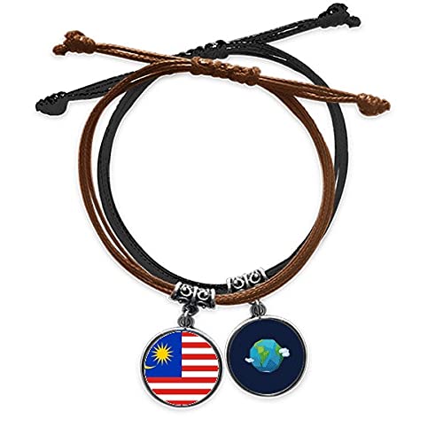 Pulsera de Malasia para vestir a diario con bandera de Asia en cuero