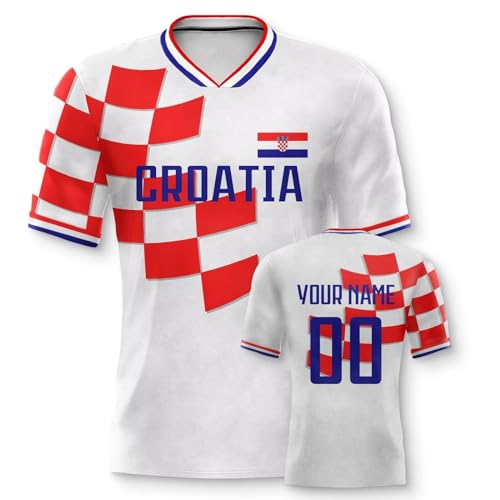 Kroatien Fussball Trikot Personalisiertes 3D Druck Football Shirt mit Ihrem Namen und Nummer Hip Hop Football Jersey für Herren Damen Kinder