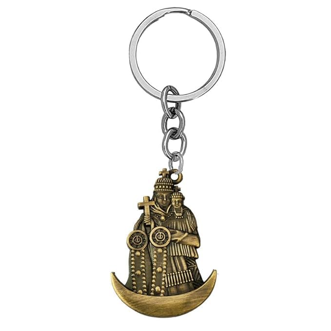 Porte-clés en métal bronze Saint Christophe et Jésus en taille M marron