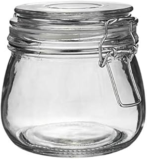 Argon Tableware 500ml (0.5 Litre) Clear Glass Storage Jar with Clear Airtight Silicone Seal and Metal Clip Lid - 17.6oz Empty Kitchen Food Container