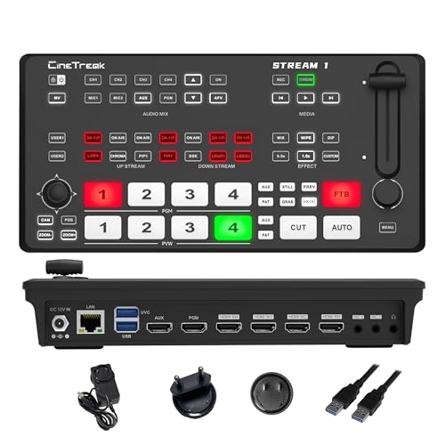 CINETREAK Stream 1 Live Streaming Switcher 4 HDMI & AUX Inputs, PTZ Control Dual RTMP Streaming Chroma/Luma Key Recording & Playback and Landscape & Portrait Livestreaming（NDI Updatable）