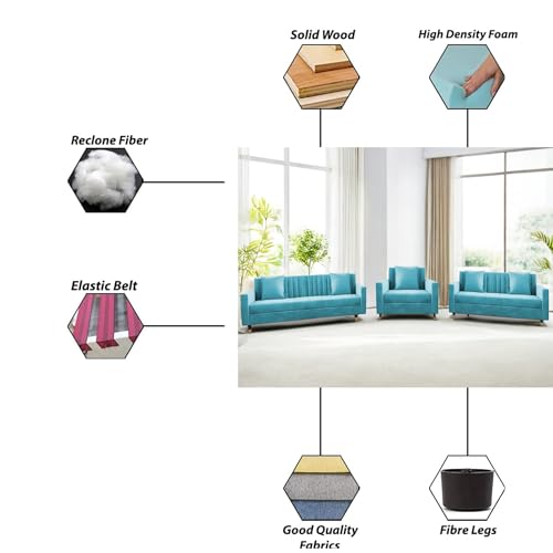 Image of Casaliving Garcia 3+2+1 Seater Sofa Set for Living Room (Turquise Colour) Premium Fabric Sofa