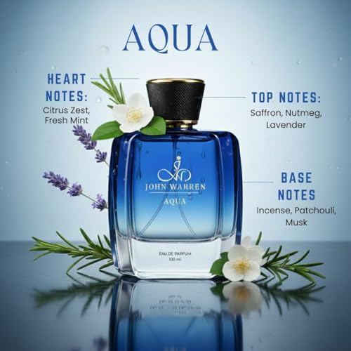 Image of JOHN WARREN AQUA Luxury Perfume For Men, Aqua Long-Lasting Eau De Parfum with Grapefruit,Nutmeg and Jasmine, Fresh & Strong Everyday Fragrance-100 ml