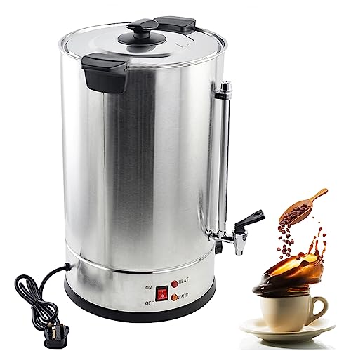 KAREHSBI Commercial Coffee Urn 100 Cups, Stainless Steel Large Coffee Dispenser with Strainer Basket, 1600W Electric Coffee Maker Urn for Quick Brewing, Hot Water Urn with Water level line